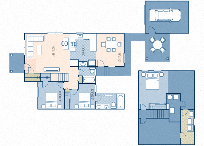 Floor plan for 3 beds, 2 baths, 1467 sqft